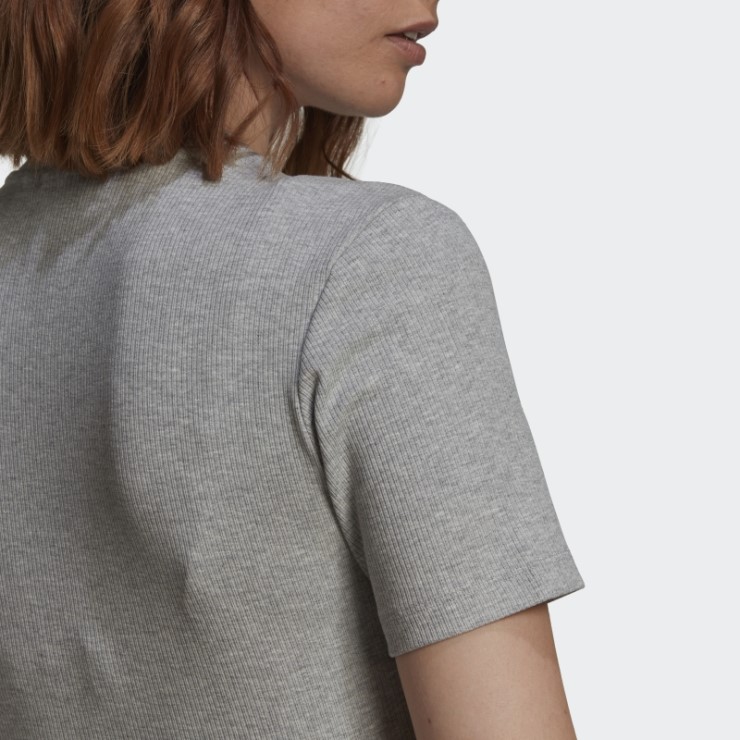 Camiseta Corta Acanalada Adicolor Essentials Gris Medio Adidas