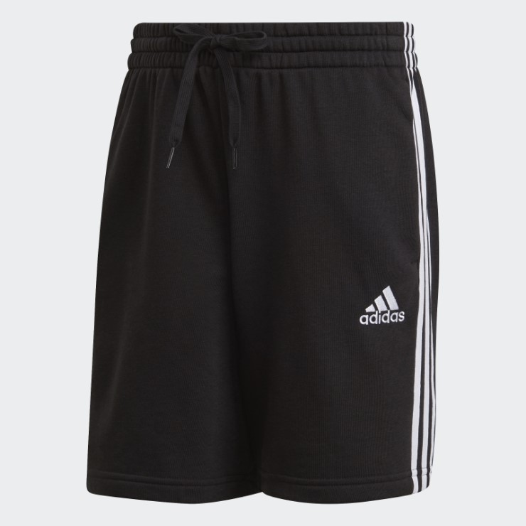 Negro Adidas Essentials French Terry 3 Rayas Pantalones Cortos