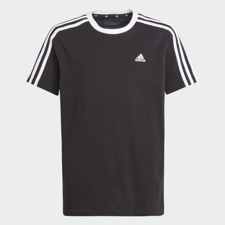Camiseta Negra De Corte Holgado De Algodón Con 3 Rayas Essentials De Adidas