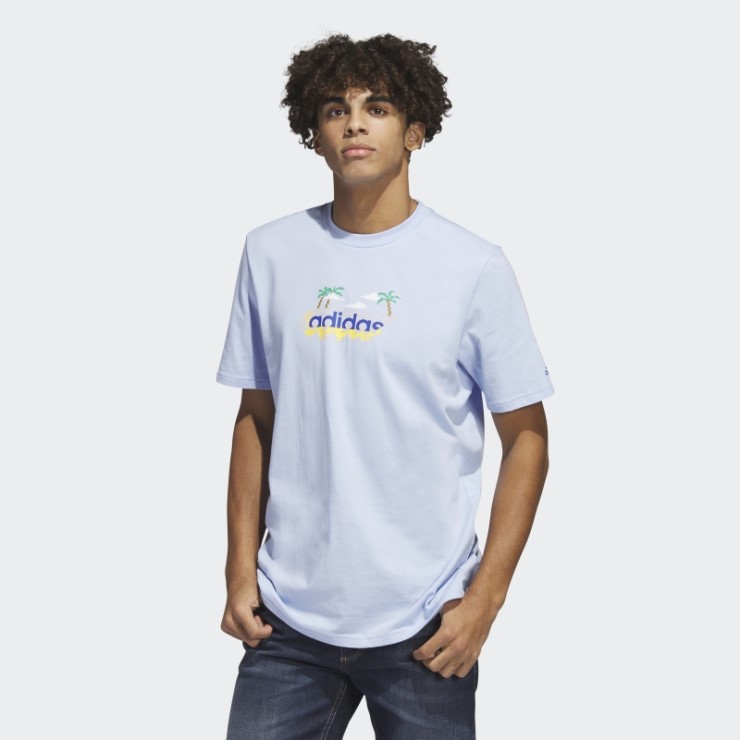 Playera Gráfica De Manga Corta Linear Beach-bit Adidas Azul Amanecer