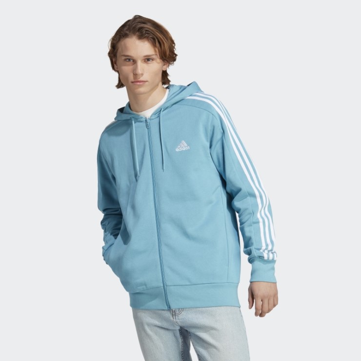 Azul Adidas Essentials French Terry Sudadera Con Capucha Y Cremallera Completa De 3 Rayas