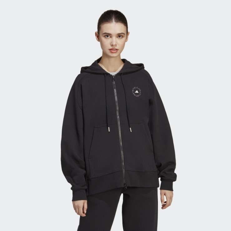 Adidas By Stella Mccartney Sudadera Con Capucha Negra Con Cremallera Completa