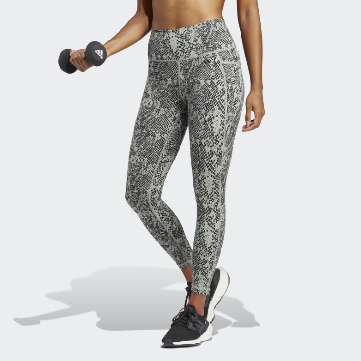 Leggings 7/8 Con Estampado Animal De Entrenamiento Con Bolsillo Oculto Optime Verde Plateado De Adidas