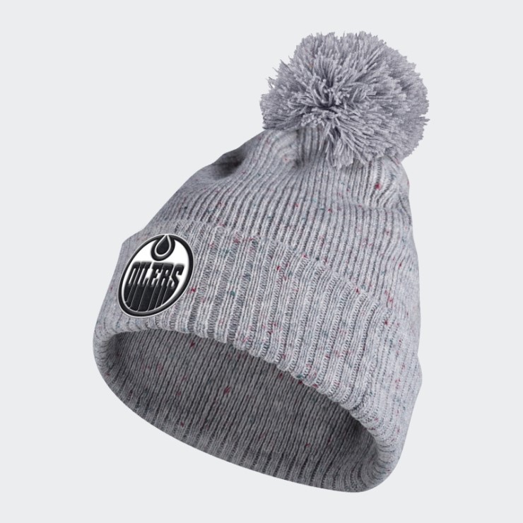 Gorro Con Pompón Y Punto Moteado De Oilers Adidas Gris