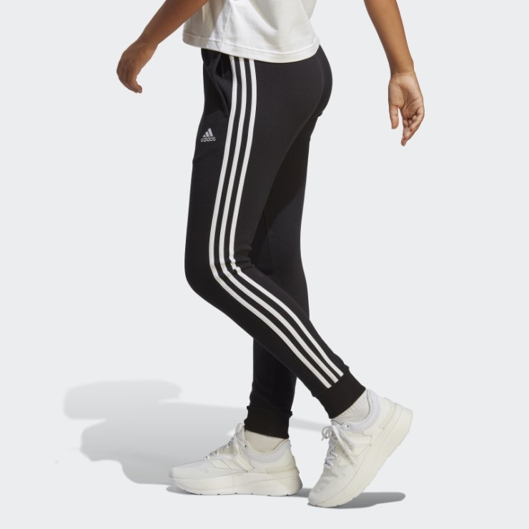 Adidas Pantalones Negros Esenciales De 3 Rayas De Felpa Francesa Con Puños