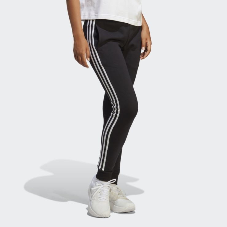 Adidas Pantalones Negros Esenciales De 3 Rayas De Felpa Francesa Con Puños