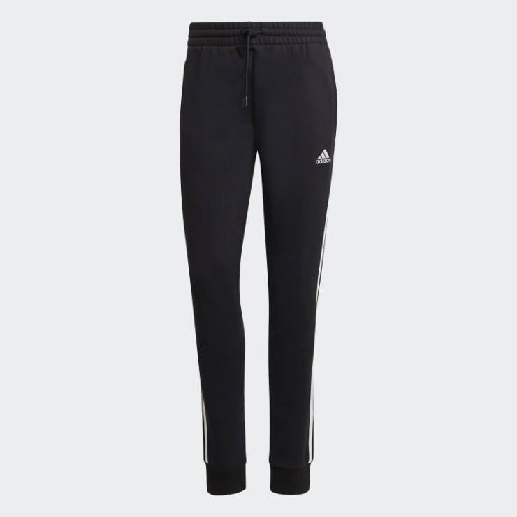 Adidas Pantalones Negros Esenciales De 3 Rayas De Felpa Francesa Con Puños