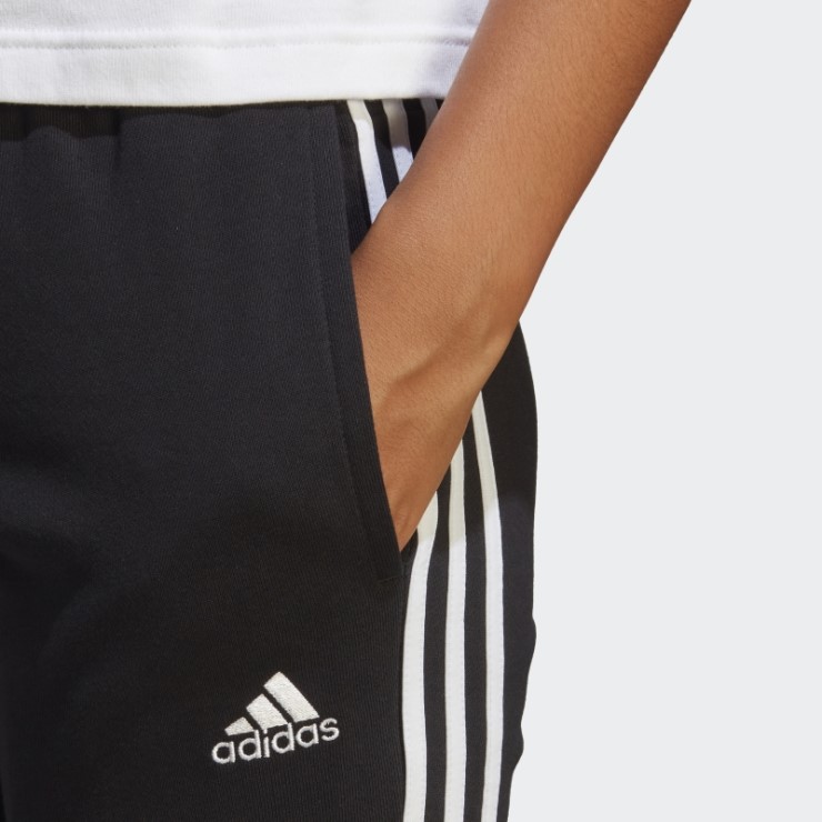 Adidas Pantalones Negros Esenciales De 3 Rayas De Felpa Francesa Con Puños