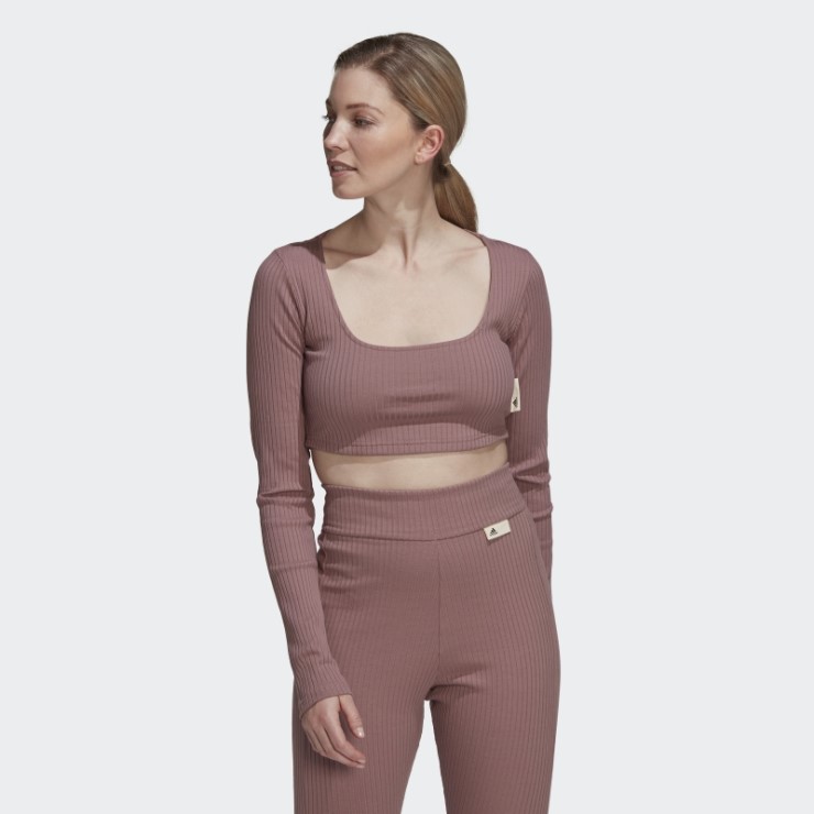 Adidas Studio Lounge Ribbed Crop Camiseta De Manga Larga Violeta