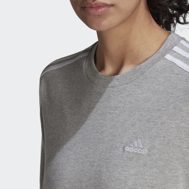Camiseta Adidas Essentials 3 Rayas Manga Larga Gris Medio