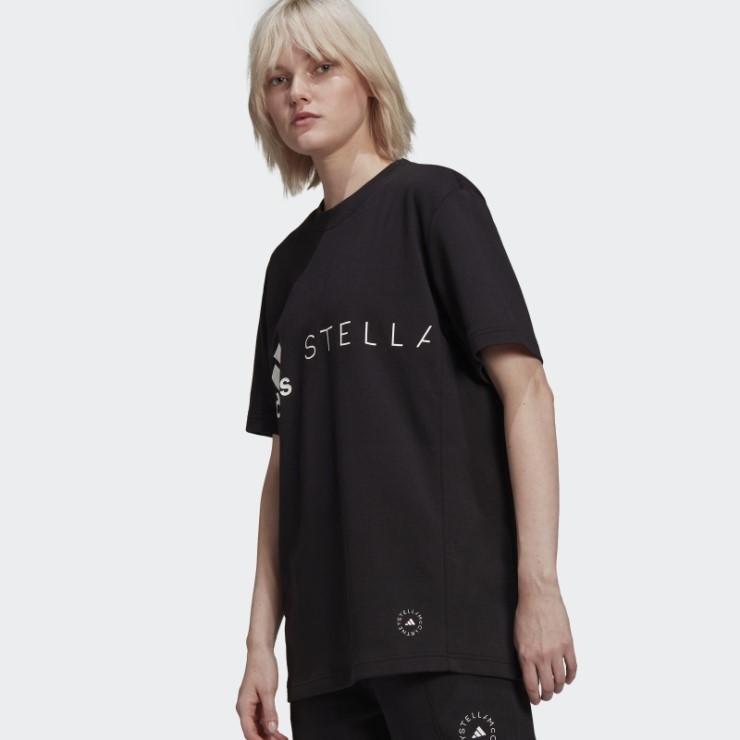 Camiseta Negra Con Logo De Adidas By Stella Mccartney