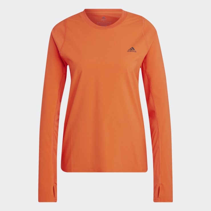 Camiseta Adidas Fast Hybrid Running Manga Larga Naranja