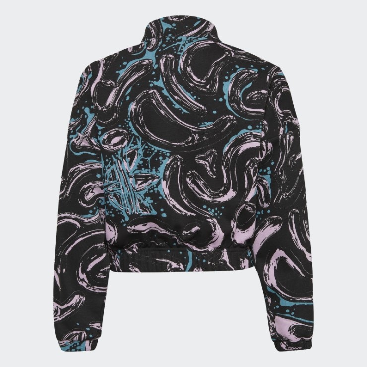 Sudadera Corta Con Media Cremallera Y Estampado Completo De Adidas En Negro