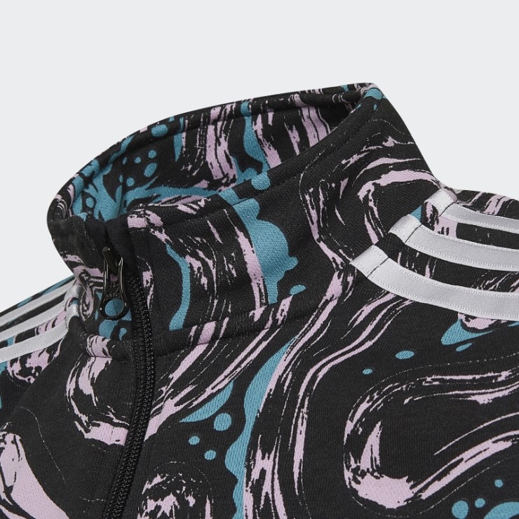 Sudadera Corta Con Media Cremallera Y Estampado Completo De Adidas En Negro