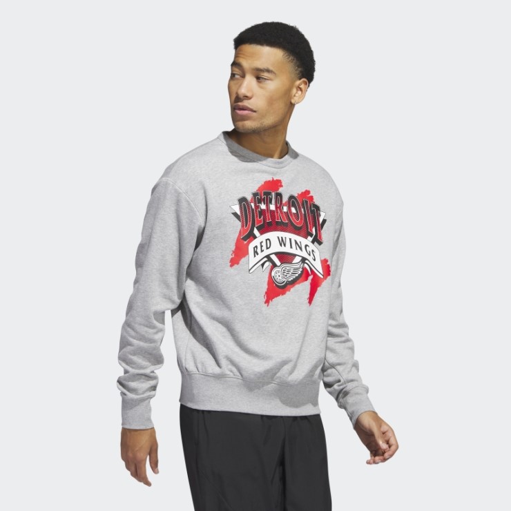 Adidas Sudadera Gris Medio Con Alas Rojas Vintage