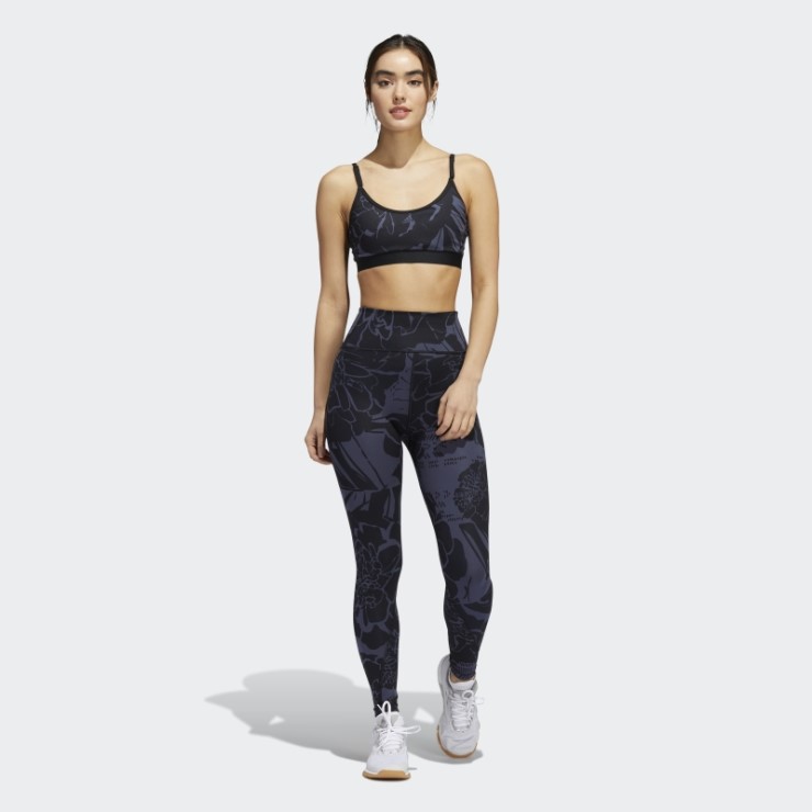 Sujetador Ligero Con Estampado De Flores Adidas Azul Marino