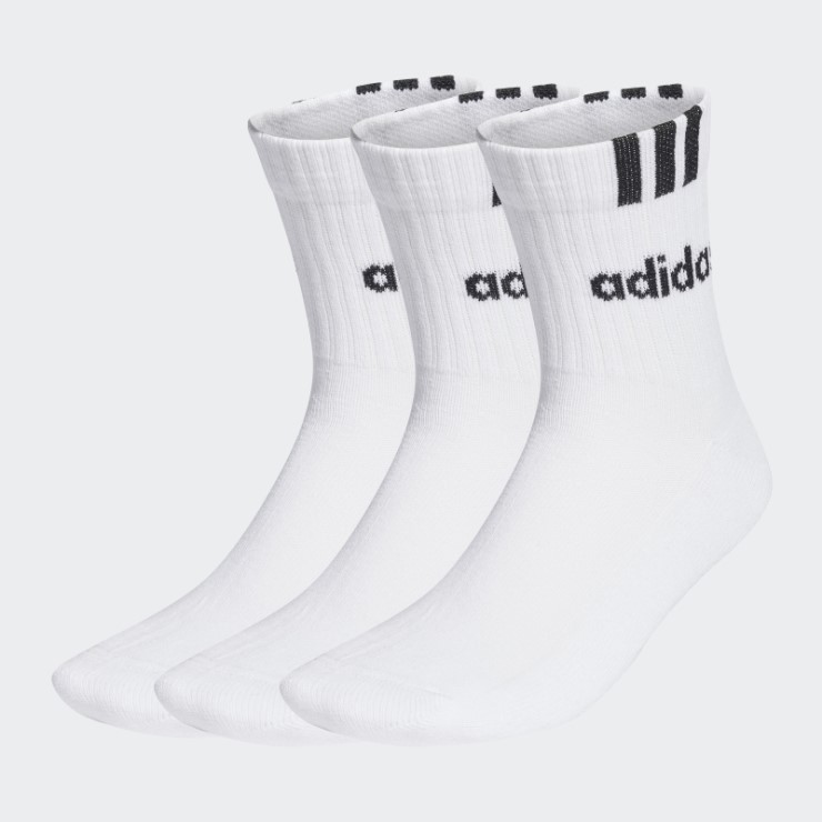 Blanco 3 Rayas Linear Media Tripulación Calcetines Acolchados 3 Pares Adidas