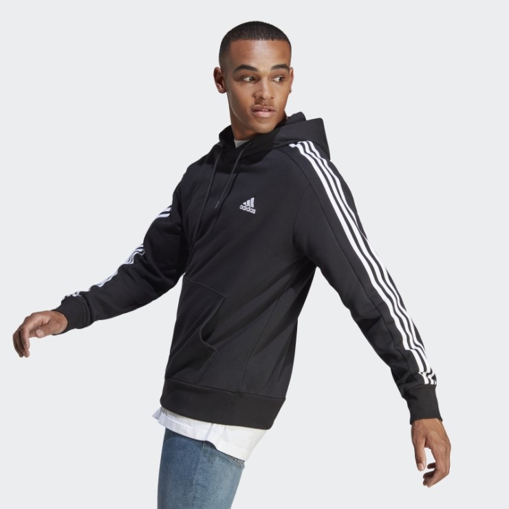 Sudadera Con Capucha Essentials French Terry 3 Rayas Negro Adidas