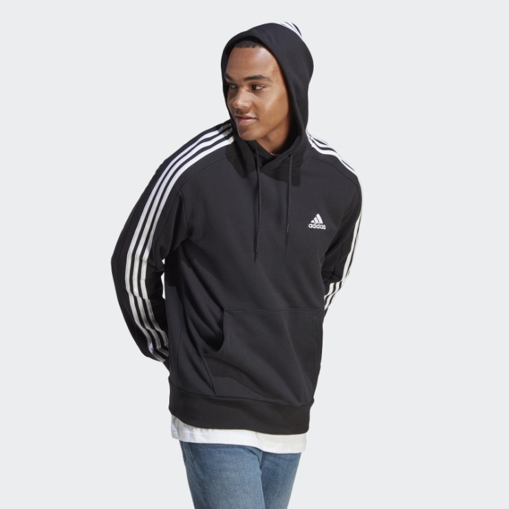 Sudadera Con Capucha Essentials French Terry 3 Rayas Negro Adidas