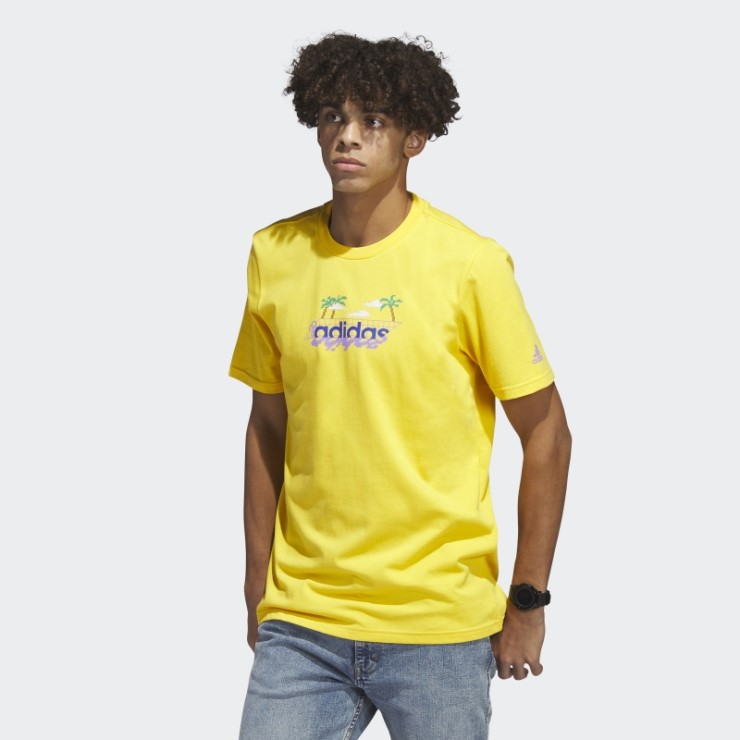 Playera De Manga Corta Con Gráfico Dorado Linear Beach-bit De Adidas