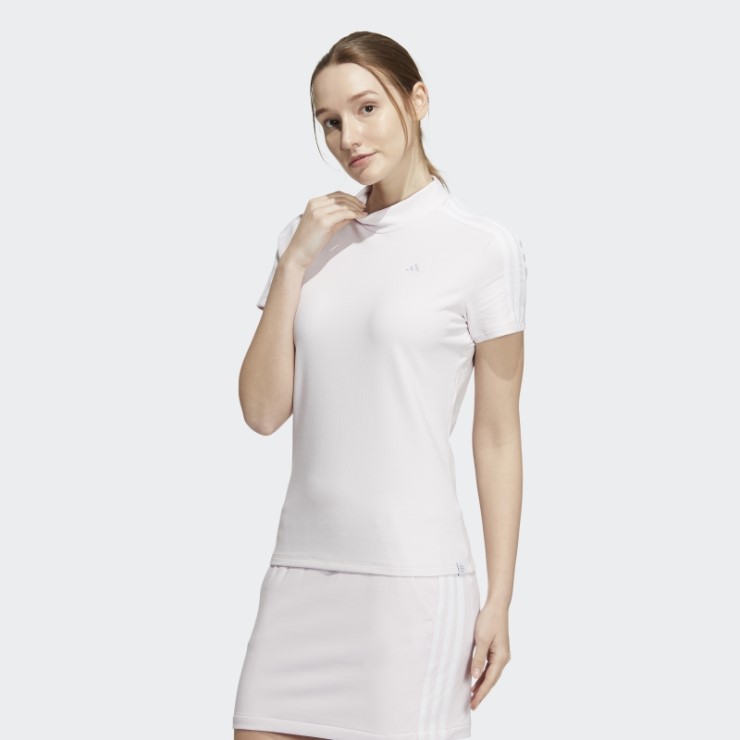 Adidas Camiseta Rosa De 3 Rayas Con Cuello Alto