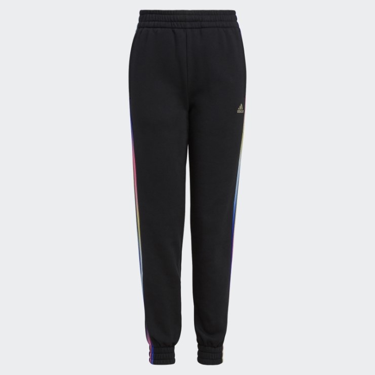 Joggers Negros De Forro Polar Con Estampado Integral De Rayas De Adidas