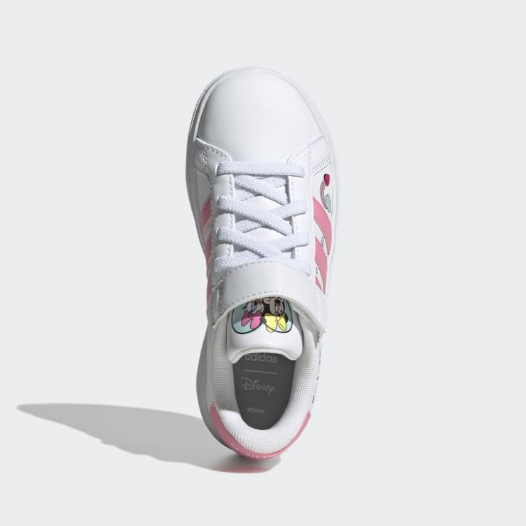 Blanco Adidas X Disney Grand Court Minnie Mouse Cordones Elásticos Correa Superior Zapatos Moda