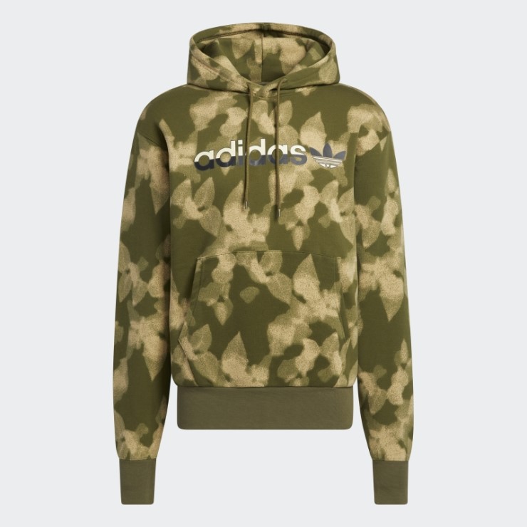 Adidas Sudadera Con Capucha Y Estampado De Hojas De Invierno Verde Oliva