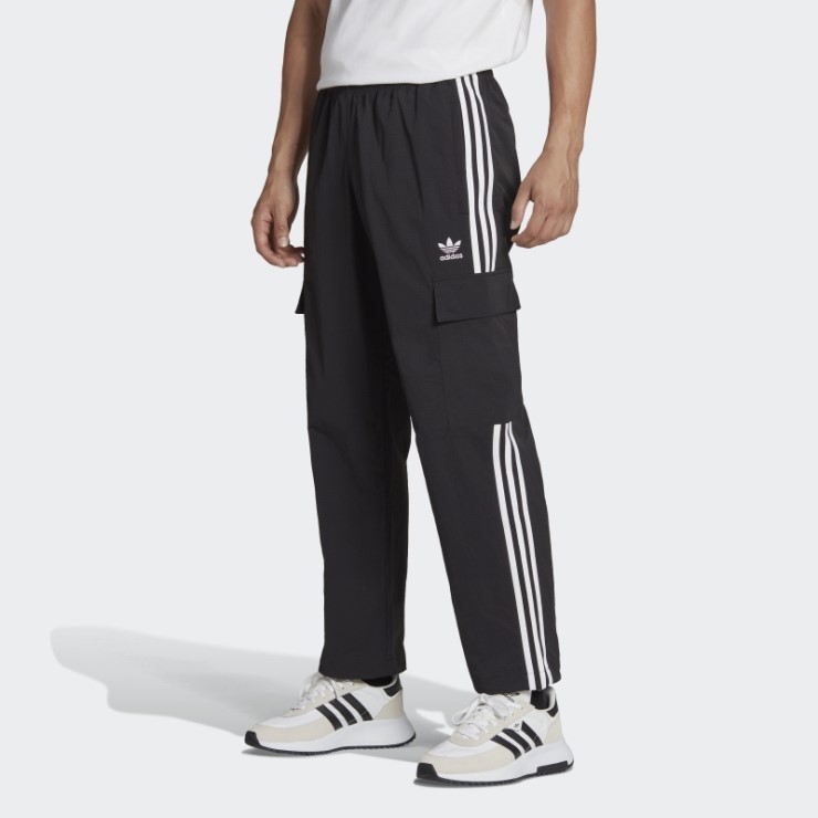 Pantalones Cargo Adidas Clásicos De 3 Rayas Negros Adicolor