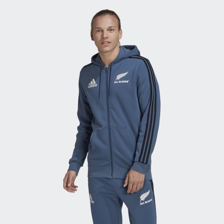 Adidas All Blacks Rugby 3-stripes Sudadera Con Capucha Acero