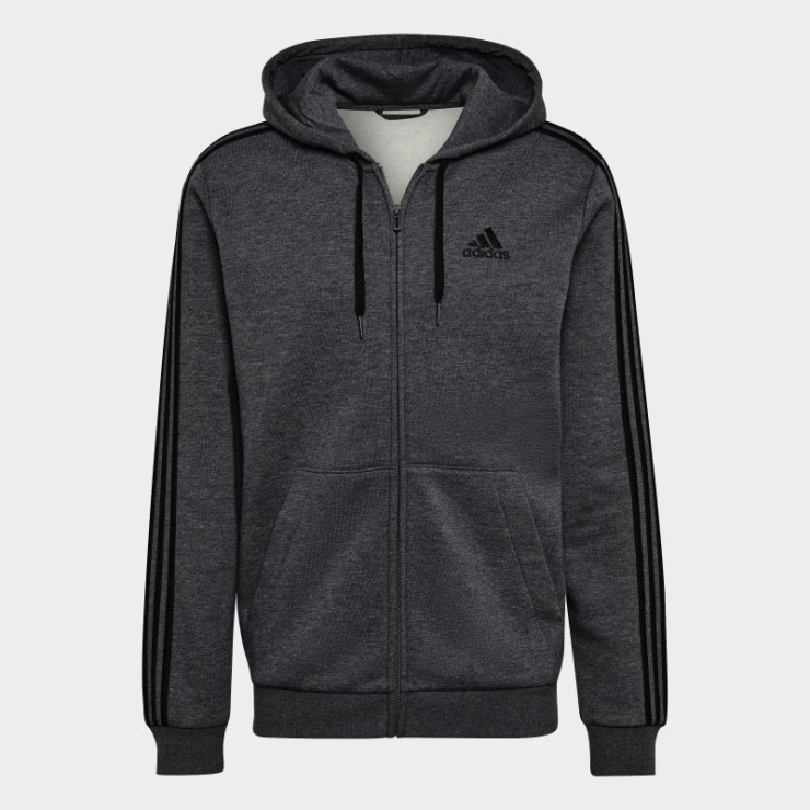 Adidas Sudadera Con Capucha Y Cremallera Completa De 3 Rayas En Gris Oscuro Heather Essentials