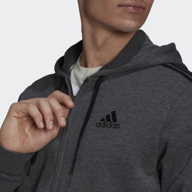Adidas Sudadera Con Capucha Y Cremallera Completa De 3 Rayas En Gris Oscuro Heather Essentials