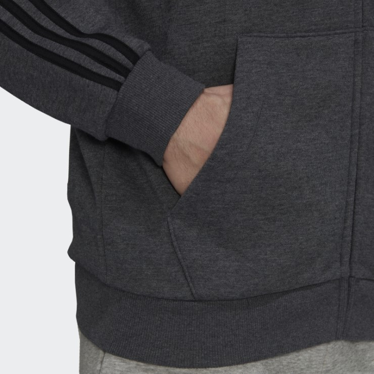 Adidas Sudadera Con Capucha Y Cremallera Completa De 3 Rayas En Gris Oscuro Heather Essentials
