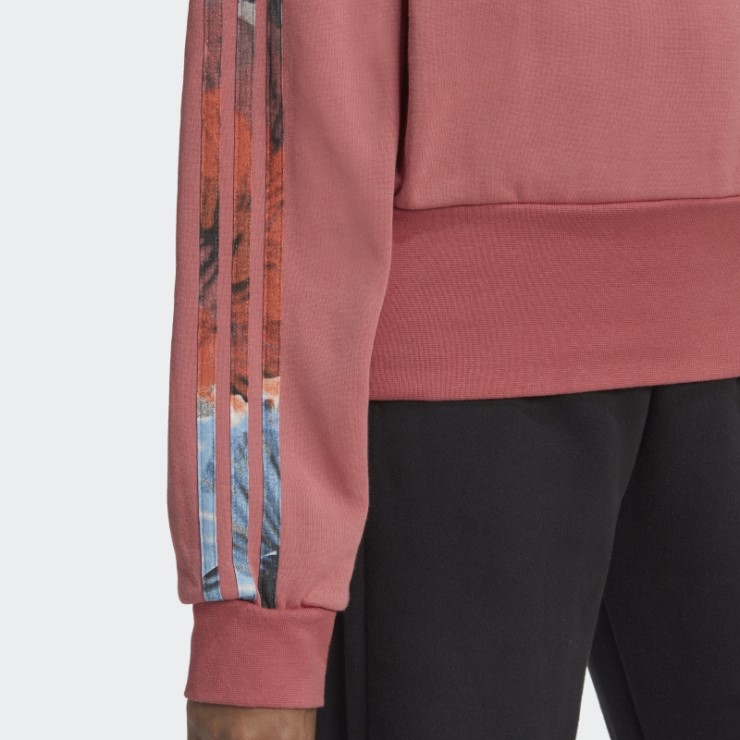 Adidas Sudadera Roja Floral Con 3 Rayas