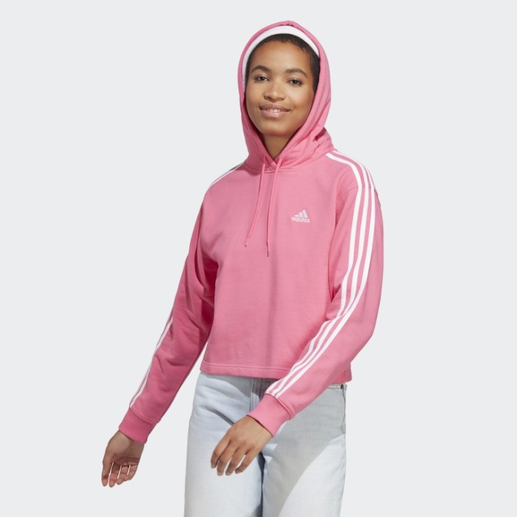 Adidas Essentials 3 Rayas French Terry Sudadera Corta Con Capucha Magenta