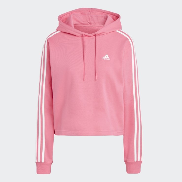 Adidas Essentials 3 Rayas French Terry Sudadera Corta Con Capucha Magenta