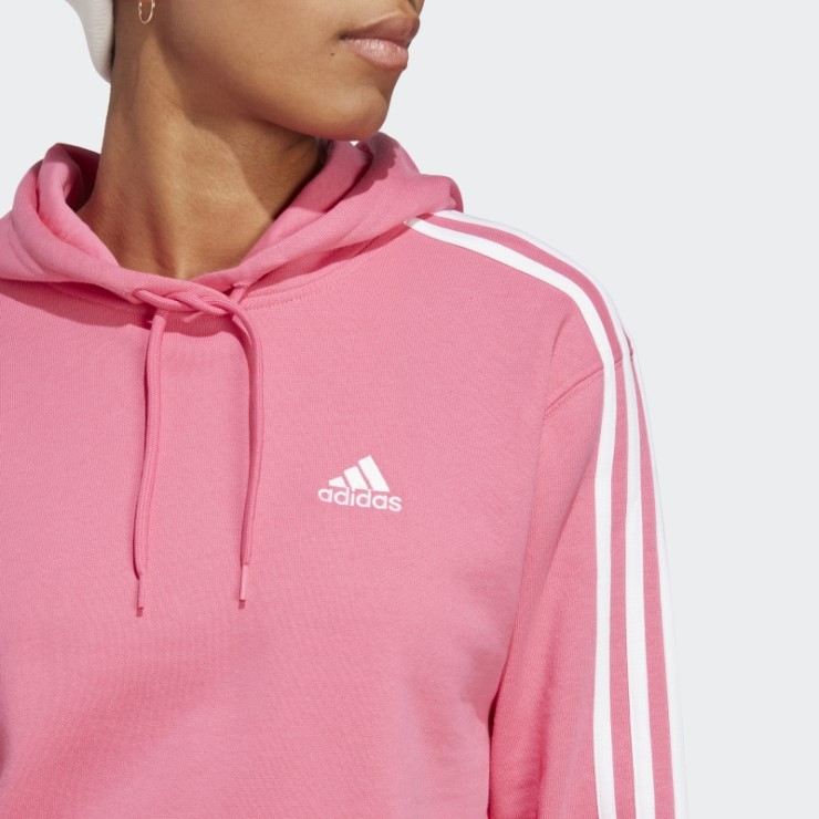 Adidas Essentials 3 Rayas French Terry Sudadera Corta Con Capucha Magenta