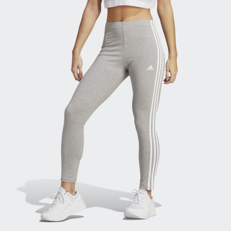 Leggings De Punto Liso De Talle Alto Con 3 Rayas Essentials Gris Medio Adidas