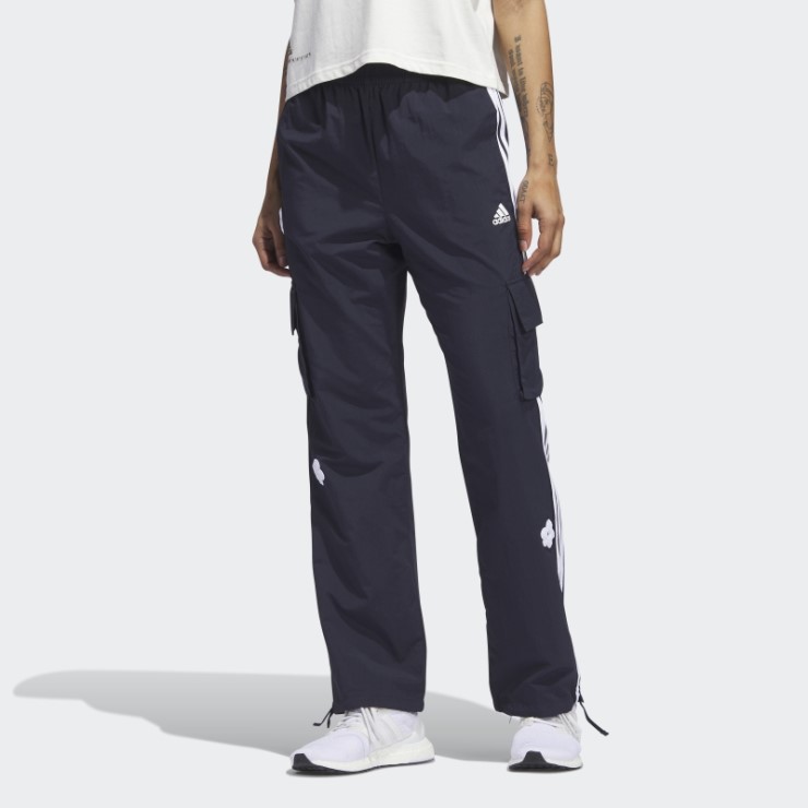 Pantalones Cargo De 3 Rayas Con Parches De Flores De Chenilla Tinta Adidas