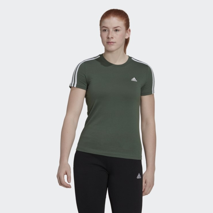 Camiseta Adidas Verde Oxide Essentials Slim Con 3 Rayas