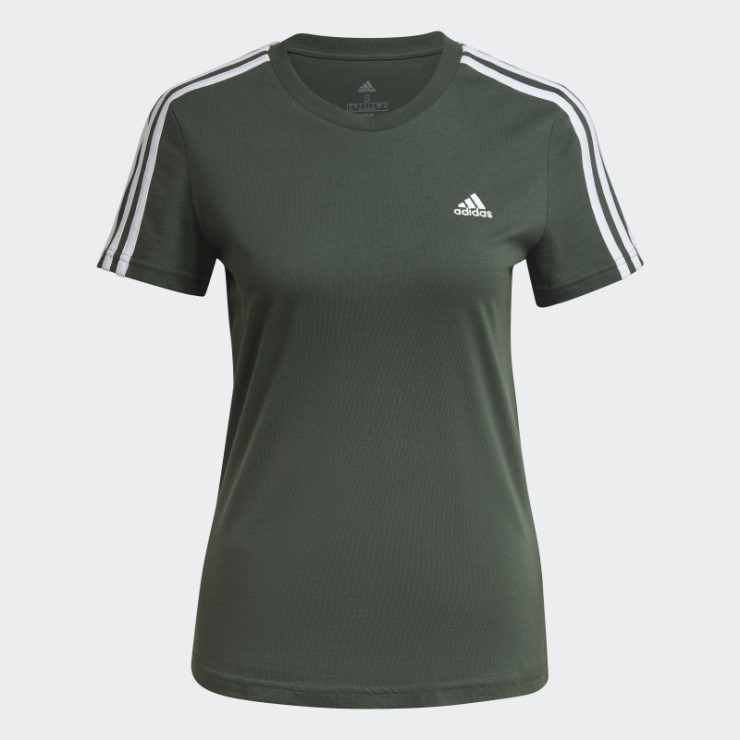 Camiseta Adidas Verde Oxide Essentials Slim Con 3 Rayas