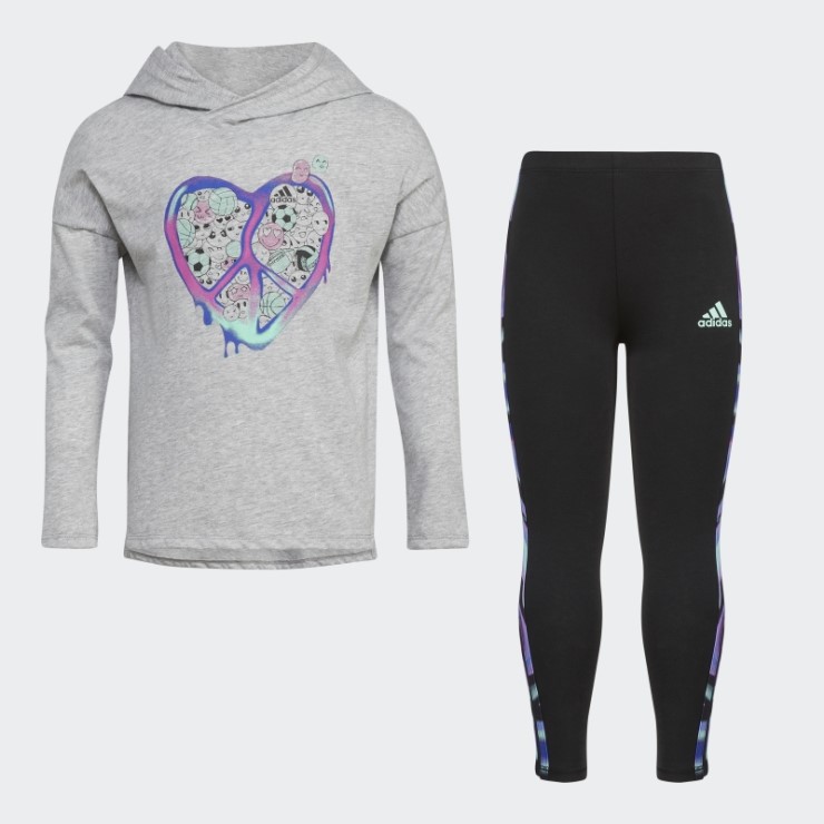 Adidas Ls Hood Tee Tight Set Gris Jaspeado