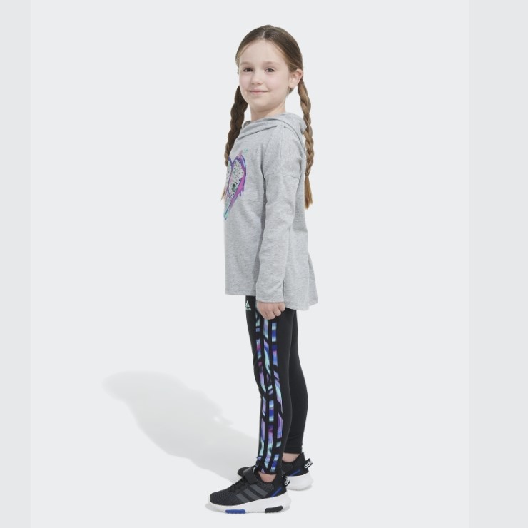 Adidas Ls Hood Tee Tight Set Gris Jaspeado