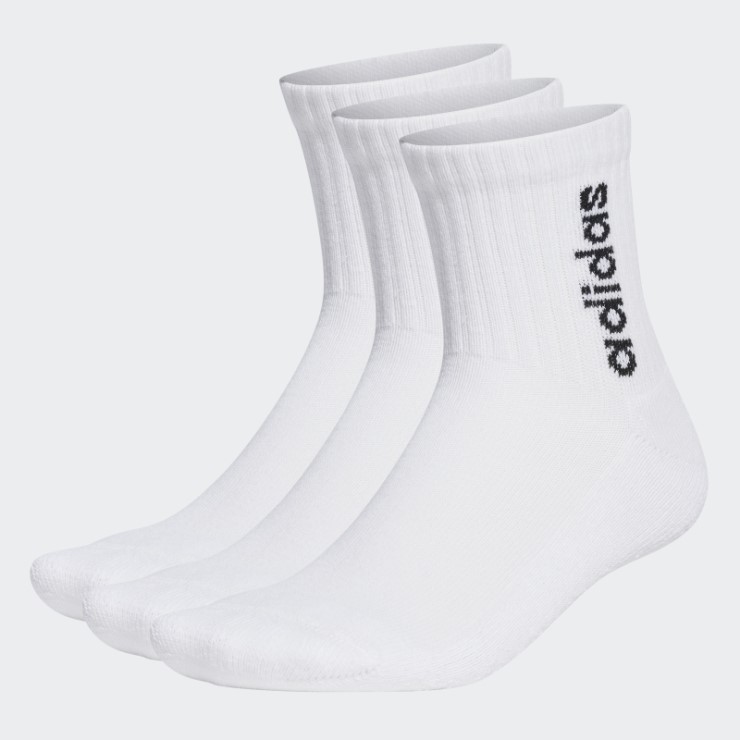 Calcetines Acolchados De Media Tripulación Con Logo Vertical Lineal 3 Pares Adidas Blanco