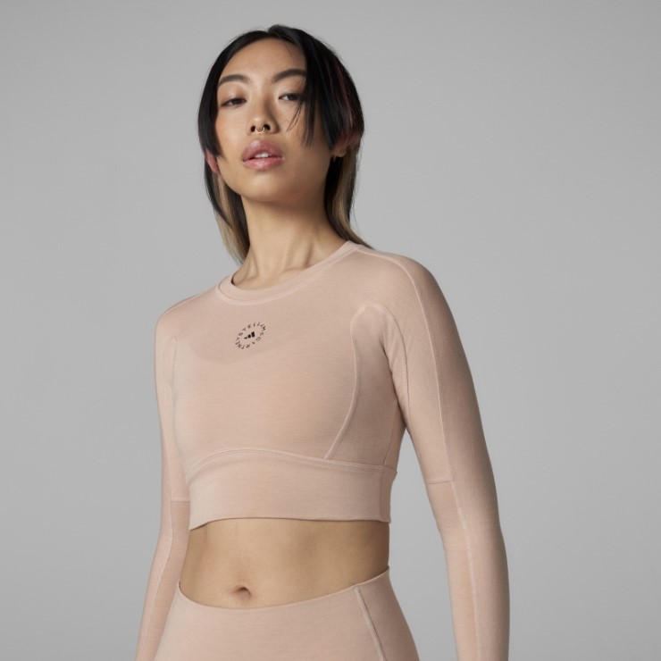 Adidas By Stella Mccartney Truestrength Cropped Manga Larga Ceniza Perla Caliente