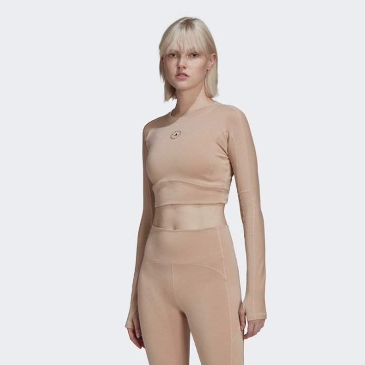Adidas By Stella Mccartney Truestrength Cropped Manga Larga Ceniza Perla Caliente