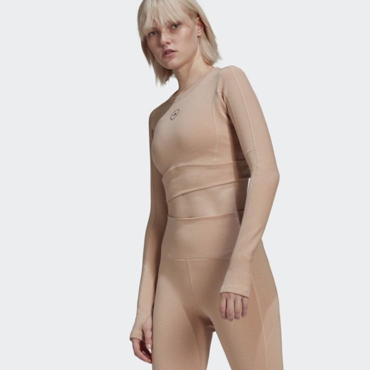 Adidas By Stella Mccartney Truestrength Cropped Manga Larga Ceniza Perla Caliente