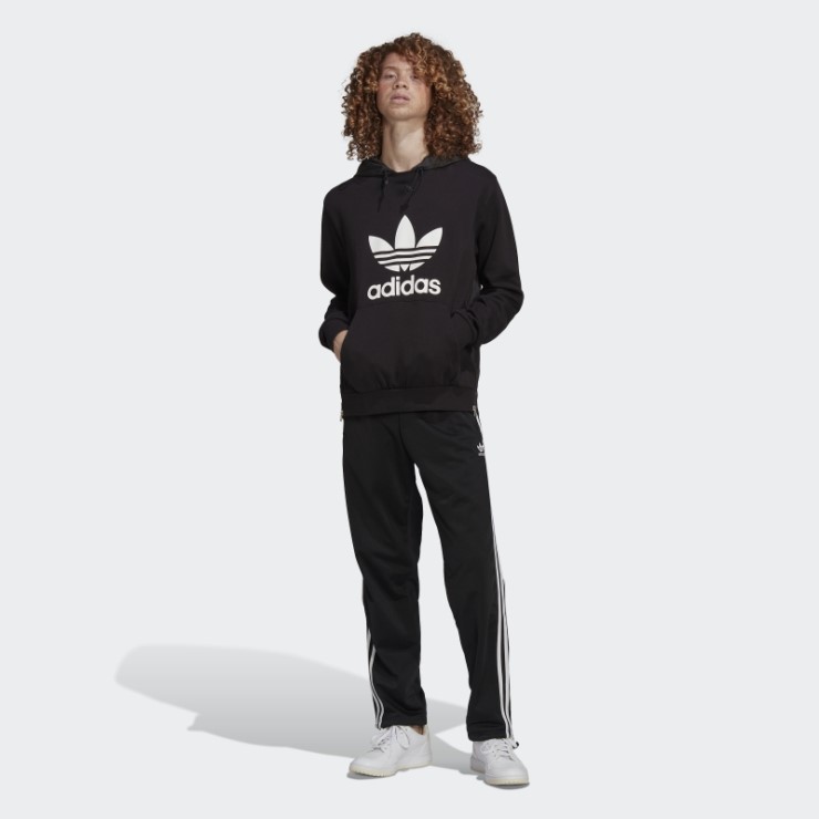 Adidas Sudadera Con Capucha De Tela Clásica Con Trébol De Choque Adicolor Negro