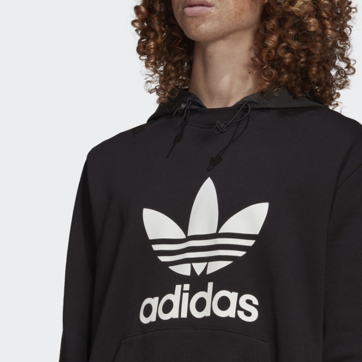 Adidas Sudadera Con Capucha De Tela Clásica Con Trébol De Choque Adicolor Negro