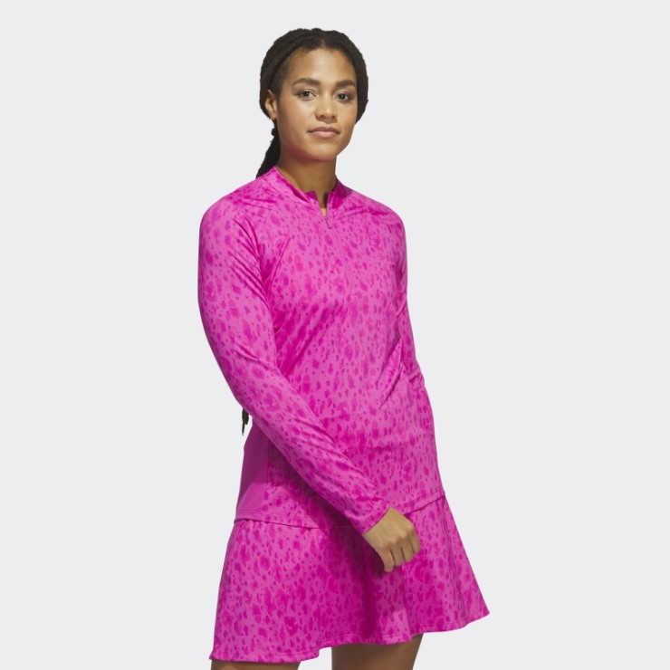 Adidas Fuchsia Ultimate365 Polo De Golf Estampado Con Cremallera De 1/4 Y Cuello Alzado